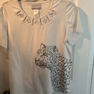 Alfred Dunner white Leopard Graphic Top